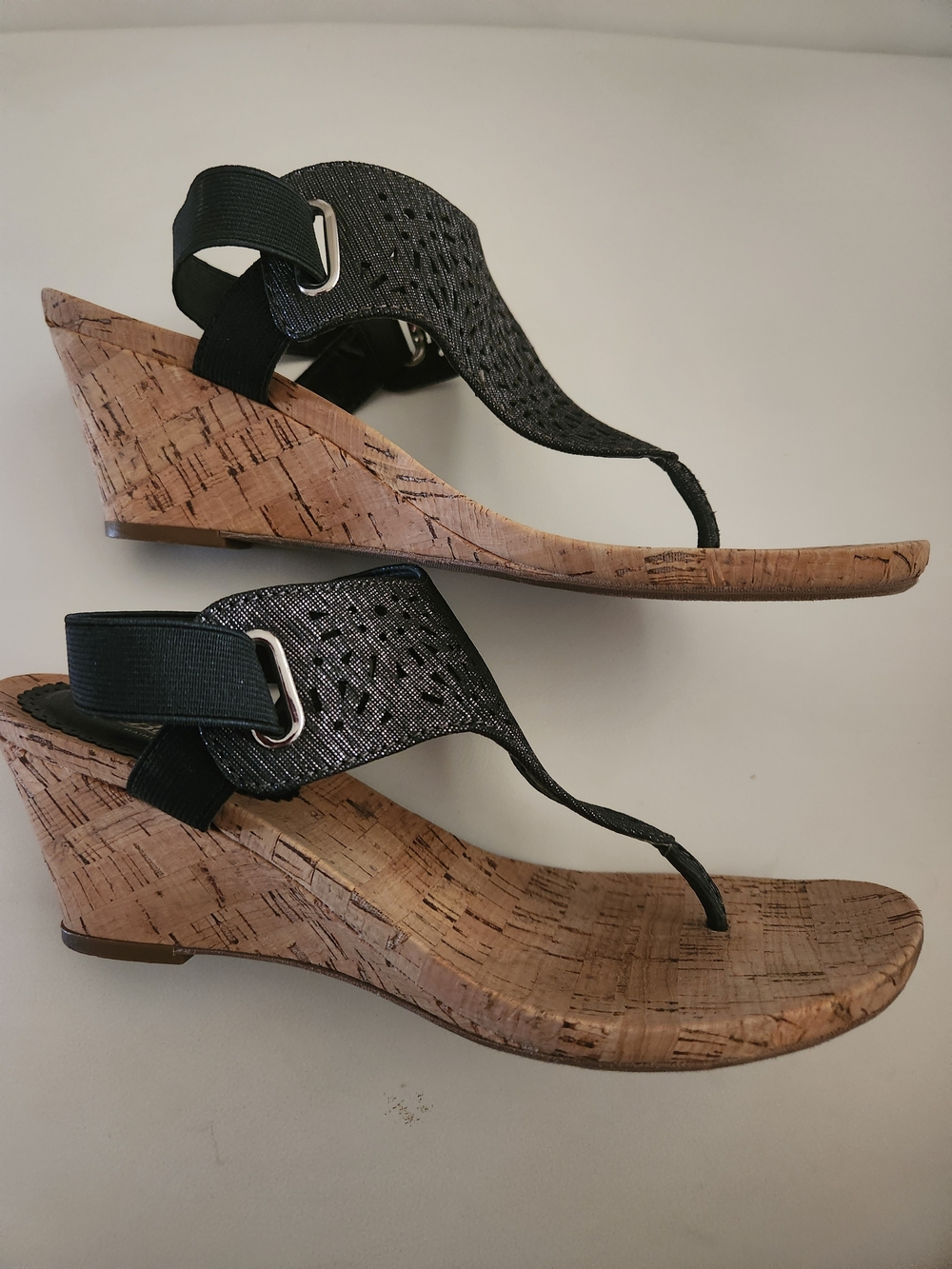Bass Black Cork Wedge Thong Sandals